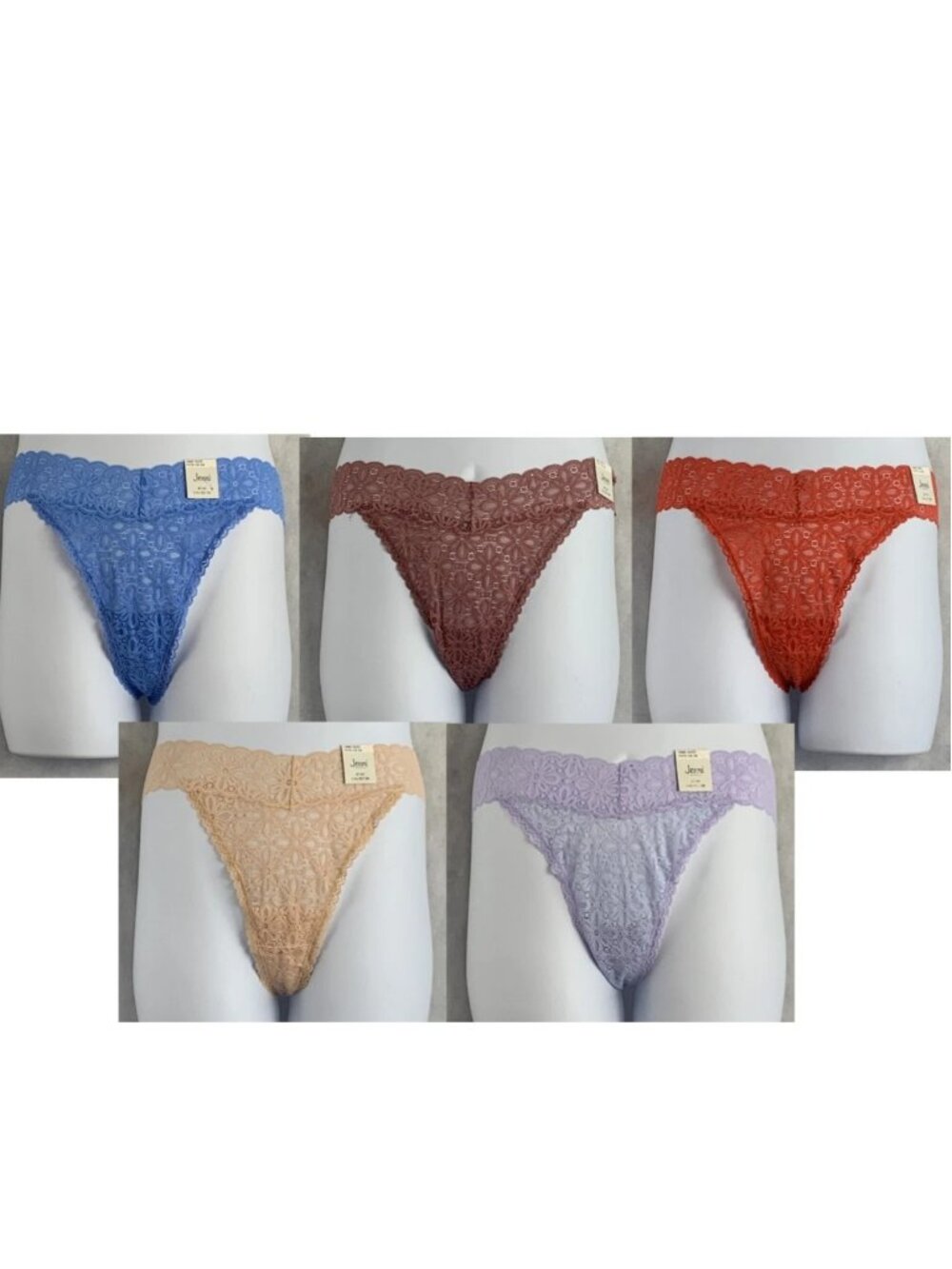 Jenni Women's Plus Size Lace Thong Panty, Variety 5-Pack , One Size (1X, 2X, 3X)